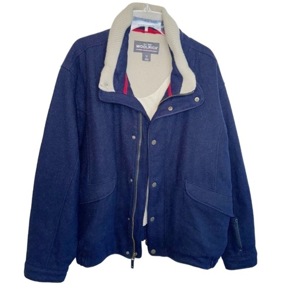 Woolrich Vintage Men’s Wool Navy Blue Bomber Jacket XLarge Warm Winter Coat - Picture 16 of 16